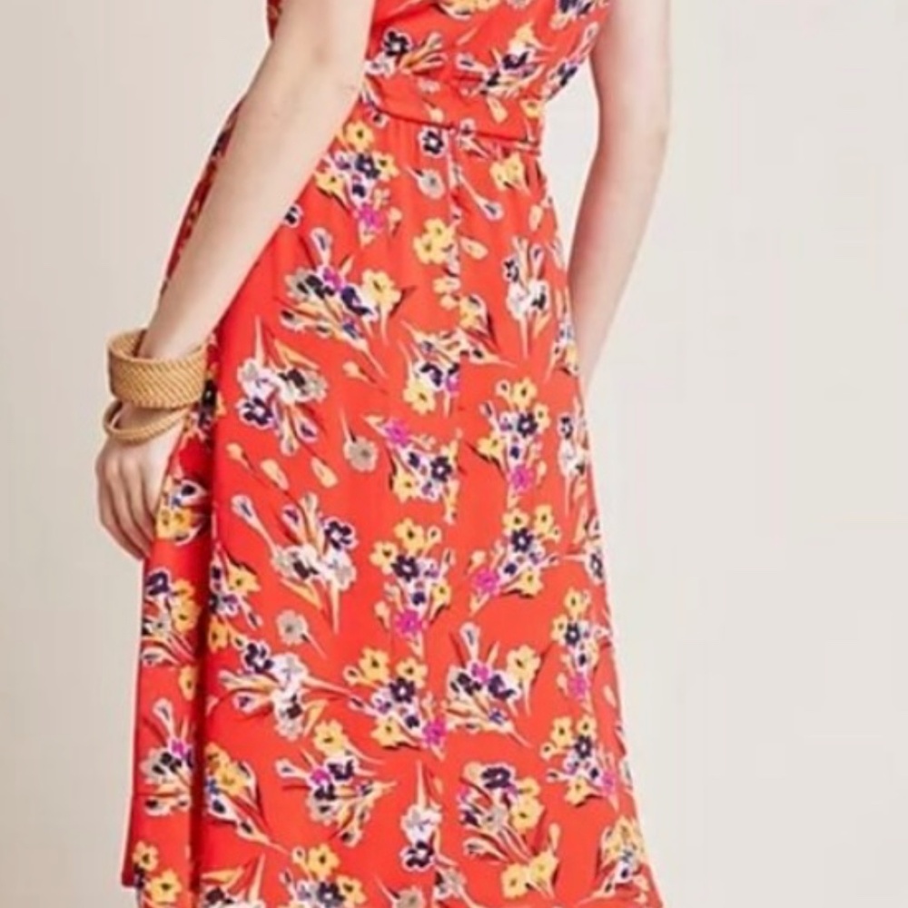 Conversations by Anthropologie Red Floral Midi Dress